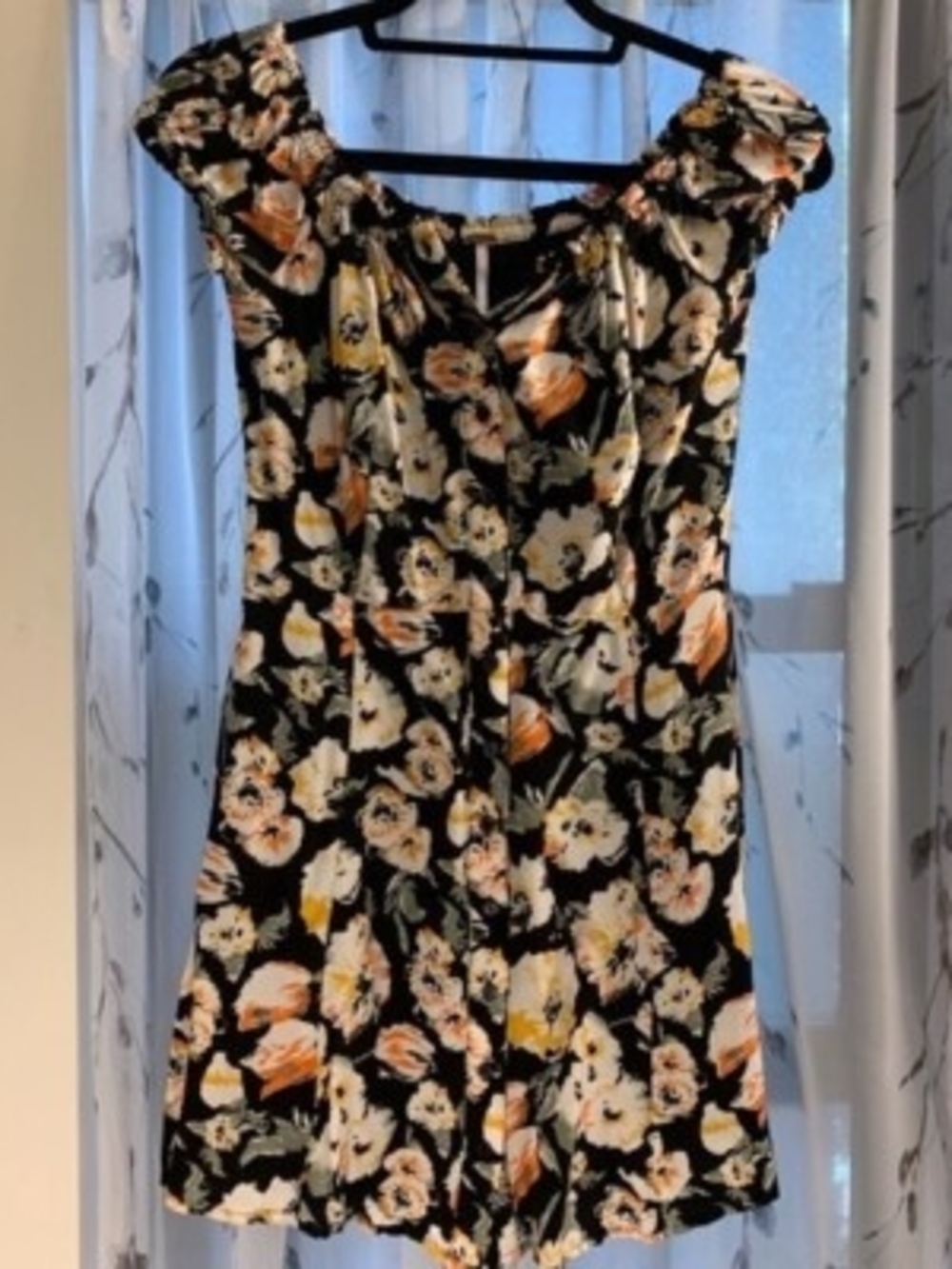 Free People Black Mini Dress with Cream and Peach Floral Print
